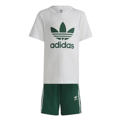 Adidas Originals (ps) Adidas Adicolor Shorts And Tee Set 'white Dark Green' In Multi