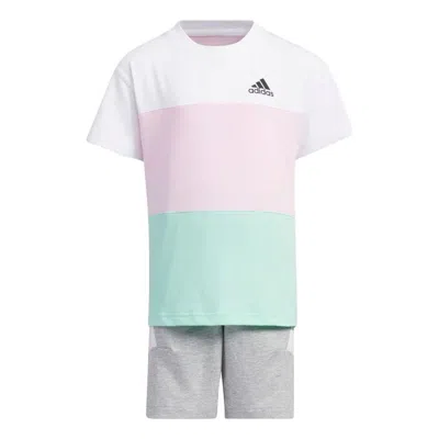 Adidas Originals (ps) Adidas Logo Tee Set 'white Pink Green' In Multi