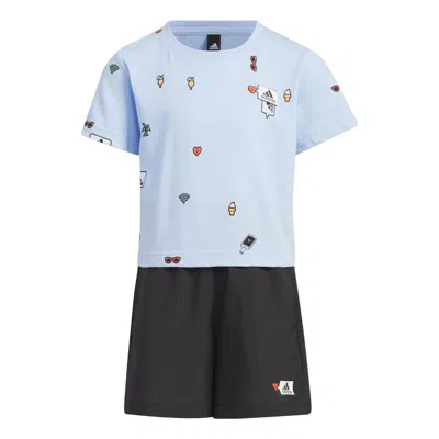 Adidas Originals (ps) Adidas X Seebin Short Sleeve Tee Set 'blue Blakck' In Multi