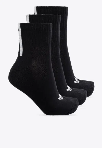 Adidas Originals Quarter Three Back Stripes Socks - Set Of 3 In Black