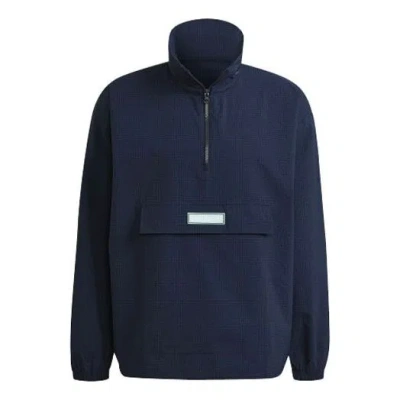 Adidas Originals Quarter Zip Casual Sports Half Zipper Hooded Jacket Navy Blue