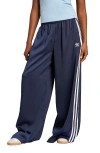 Adidas Originals Recycled Polyester Satin Wide Leg Track Pants In Night Indigo