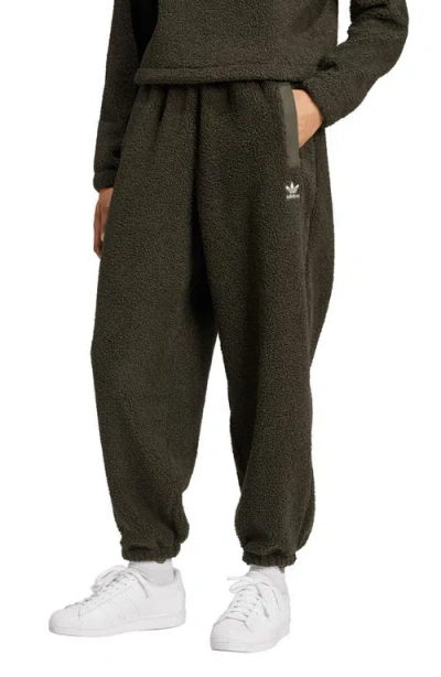 Adidas Originals Recycled Polyester Teddy Fleece Track Pants In Shadow Olive