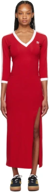 Adidas Originals Three Stripes Red Maxi Dress In Better Scarlet