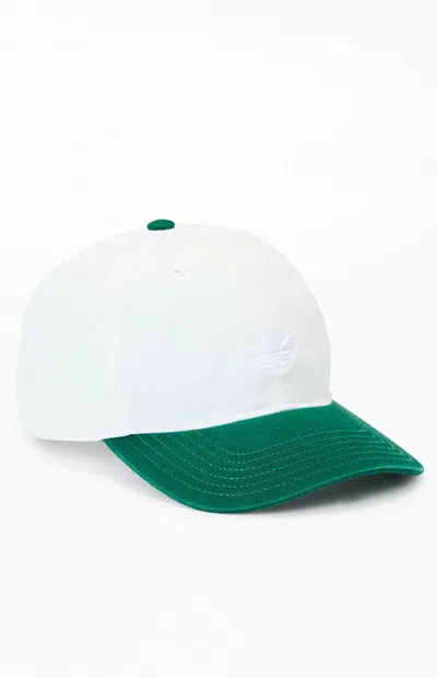 Adidas Originals Relaxed Trefoil Dad Hat In White/green