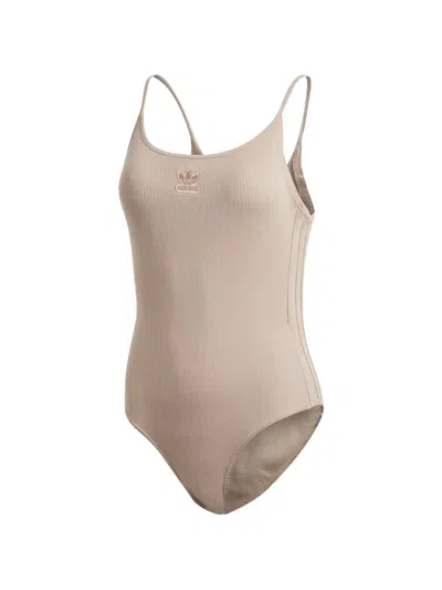 Adidas Originals Ribbed Bodysuit In Neutral