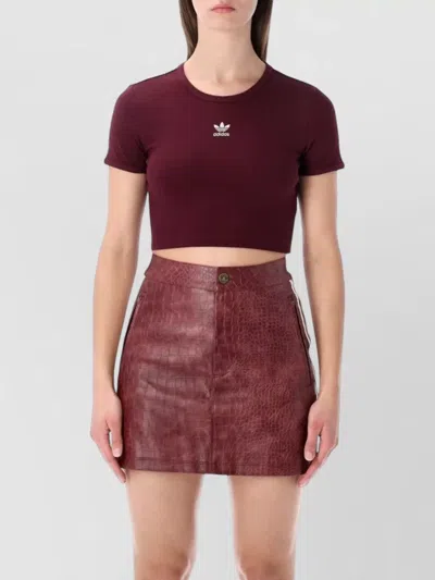 Adidas Originals Ribbed Cropped T-shirt Short Sleeve Style In Brown