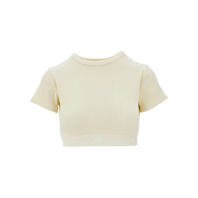 Adidas Originals Ribbed Cropped T-shirt In White