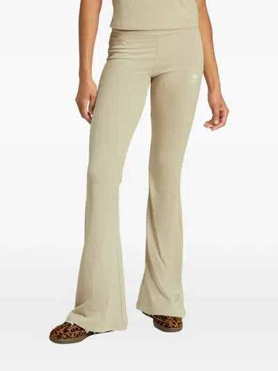 Adidas Originals Ribbed Flared Trousers In Neutral