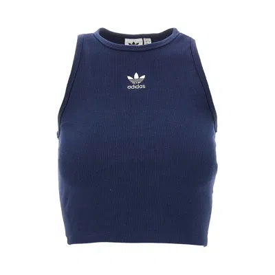 Adidas Originals Ribbed Jersey Cropped Top In Blue