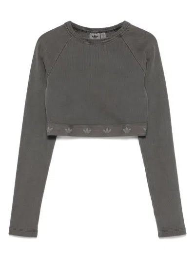 Adidas Originals Ribbed Longsleeved Top In Grey