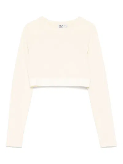 Adidas Originals Ribbed Longsleeved Top In Neutrals