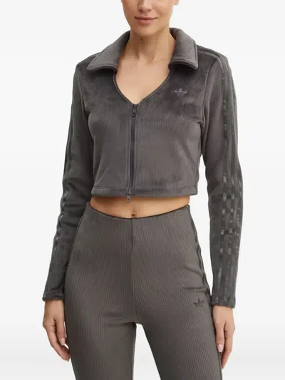 Adidas Originals Ribbed-velour Zip-up Sweatshirt In Gray