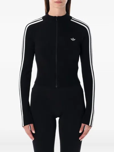 Adidas Originals Ribbed Zip-up Track Sweatshirt In Black