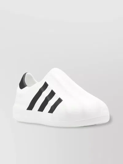 Adidas Originals Round Toe Rubber Sole Signature Stripes Sneakers In White