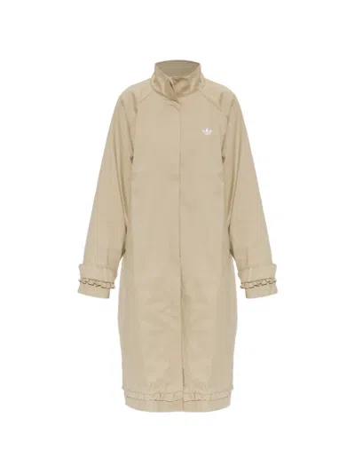 Adidas Originals Ruffled-trim Logo Coat In Neutrals