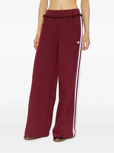 Adidas Originals Ruffle-trim Side-stripe Track Pants In Burgundy