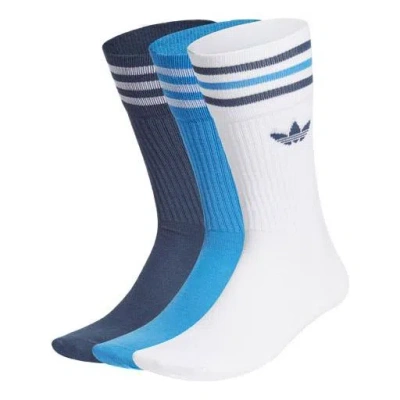 Adidas Originals Running Casual Sports Mid Tops Socks Couple Style 3 Pairs White / Blue / Dark Blue