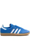 Adidas Originals Striped Suede Low Top Sneakers In Blue Bird/ Cloud White/ Gold Metallic