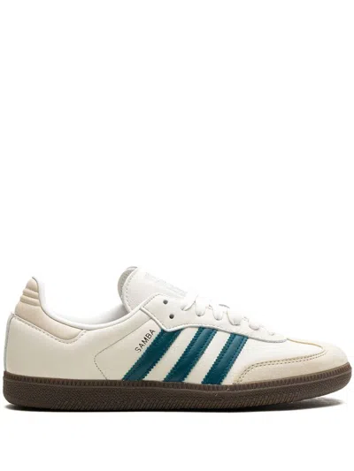 Adidas Originals Womens Cloud White Legacy Teal Samba Og Logo-print Leather Low-top Trainers In Multicolor