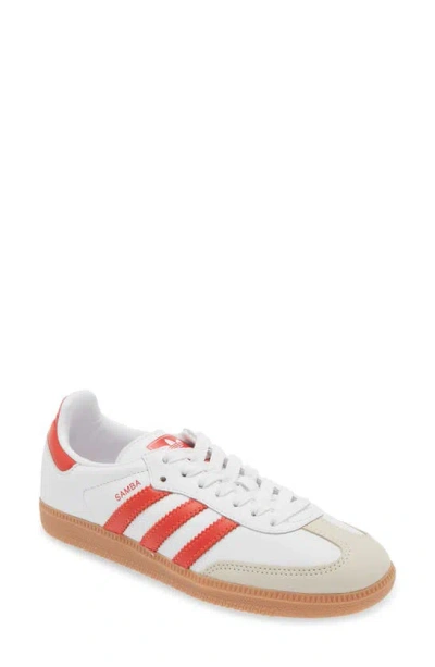 Adidas Originals Samba Sneaker In White/ Solar Red/ Off White