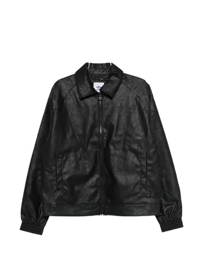 Adidas Originals Santiago Pleather Zip-up Biker Jacket In Black