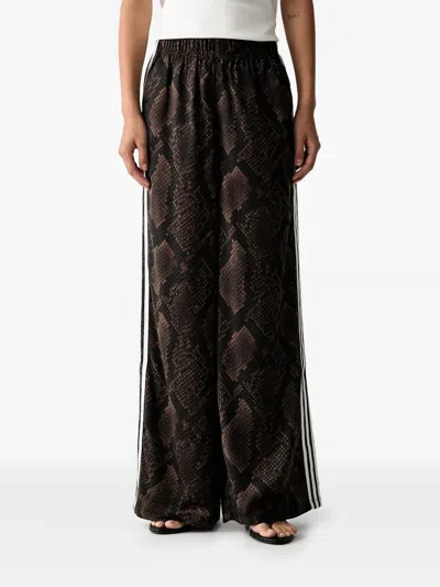 Adidas Originals Satin Snake-print Wide-leg Track Pants In Black