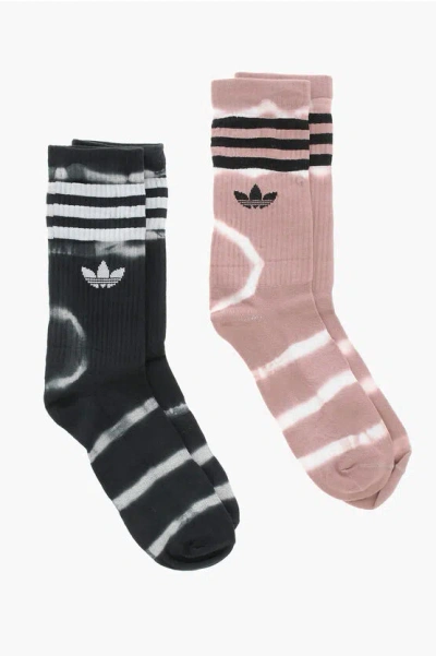 Adidas Originals Set Of 2 Acid Wash Effect Socks With Embroidered Logo In Black