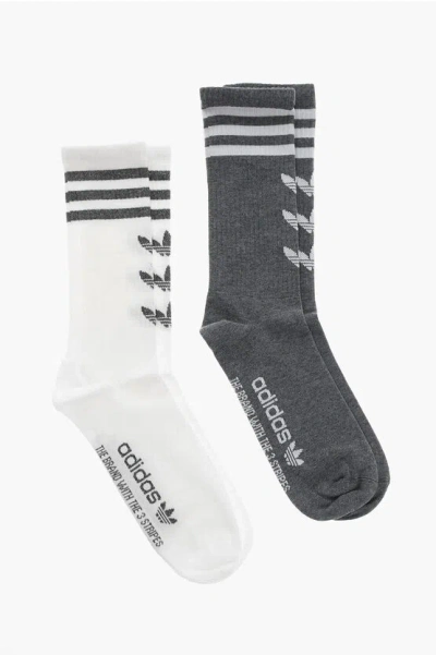 Adidas Originals Set Of 2 Pairs Of Long Socks With Embroidered Logo In Gray
