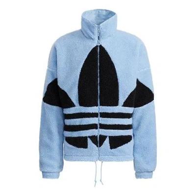 Adidas Originals Sherpa Jacket Stand Collar Loose Logo Sports Sky Blue