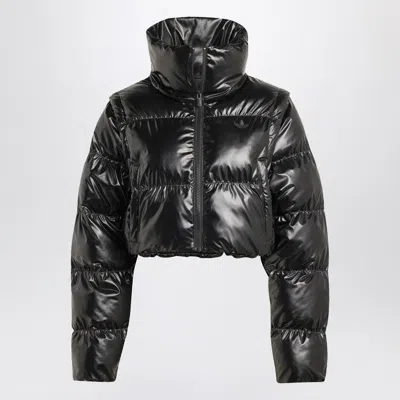 ADIDAS ORIGINALS ADIDAS ORIGINALS SHINY BLACK CONVERTIBLE CROPPED PUFFER JACKET