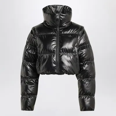 ADIDAS ORIGINALS ADIDAS ORIGINALS SHINY BLACK CONVERTIBLE CROPPED PUFFER JACKET