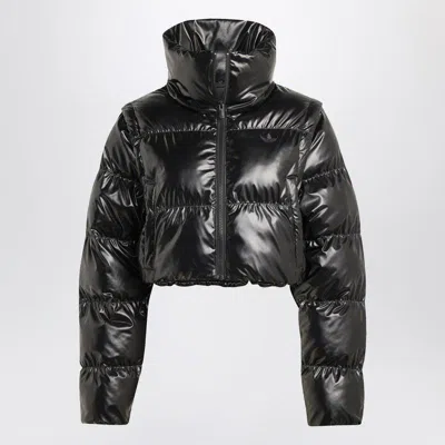 ADIDAS ORIGINALS ADIDAS ORIGINALS  SHINY BLACK CONVERTIBLE CROPPED PUFFER JACKET