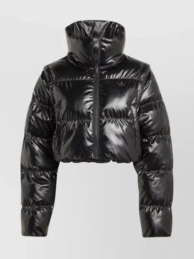 Adidas Originals Shiny Black Convertible Cropped Puffer Jacket