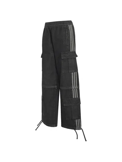 Adidas Originals Side-stripe Cargo-pocket Jeans In Black