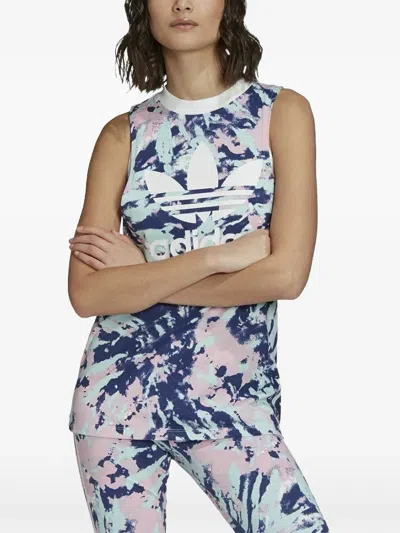 Adidas Originals Sleeveless Printed Tank Top In Blue