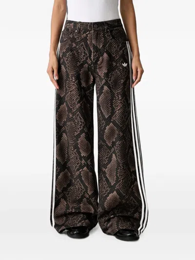 Adidas Originals Snake-print Denim Loose Pants In Black
