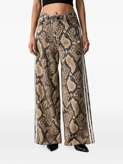 Adidas Originals Snake-print Denim Loose Pants In Brown