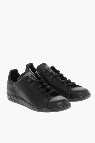 Adidas Originals Solid Color Leather Stan Smith Low-top Sneakers In Black