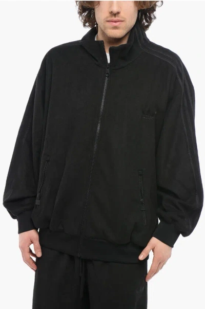 Adidas Originals Solid Color Mock Neck Sweatshirt With Tone On Tone Details In Black