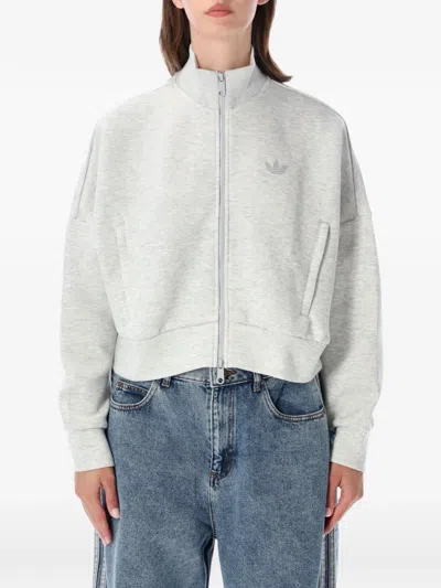 Adidas Originals Spacer Logo-embroidered Striped-sleeve Sweater In Gray