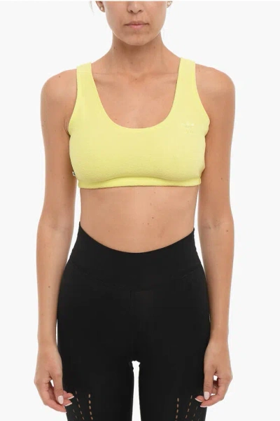 Adidas Originals Sports Crop Top With Fleece Inner In Yellow