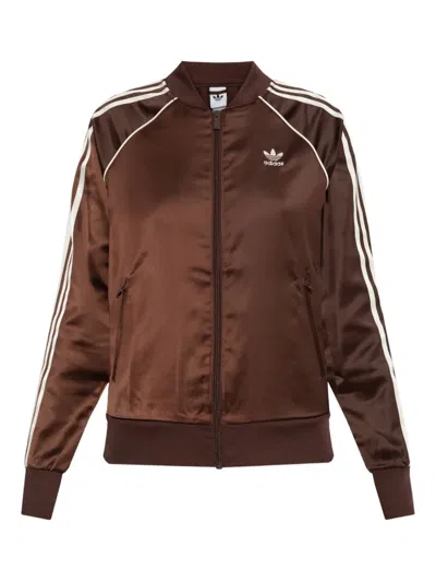Adidas Originals Sst Adicolor Satin Zip-up Jacket In Brown