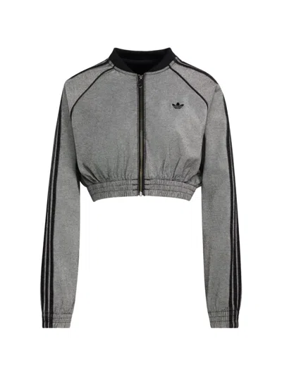 Adidas Originals Sst Cropped Denim Jacket In Gray