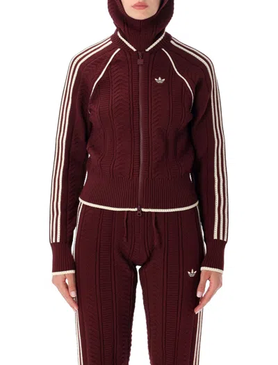 Adidas Originals Sst Structured Knit Track Jacket With Detachable Ribbed Bomber Collar In Bordeaux Red