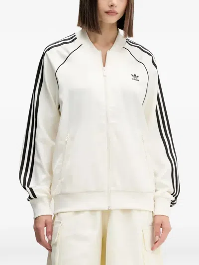 Adidas Originals Sst Zip Striped Sweatshirt In White