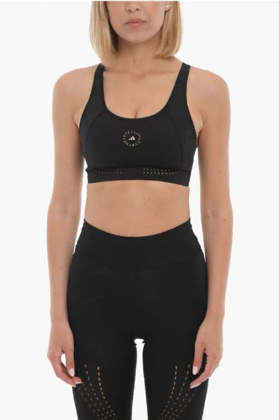 Adidas Originals Stella Mccartney Stretch Fabric Sport Bra With Perforated De In Black