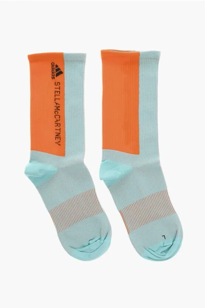 Adidas Originals Stella Mccartney Two-tone Ribbed Socks In Blue