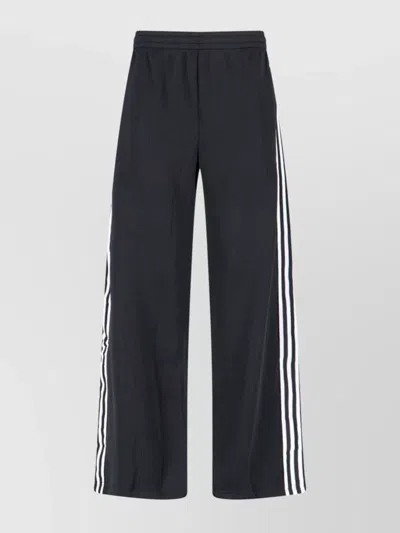 Adidas Originals Straight Ribbed Texture Trousers With Side Stripes In Black