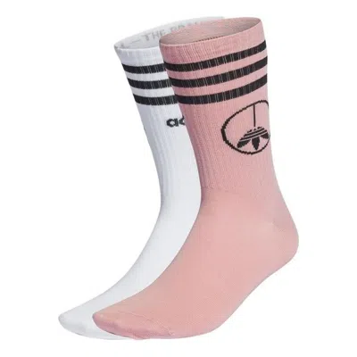 Adidas Originals Stripe Logo Printing Mid Tops Socks 2 Pairs Unisex In Multi